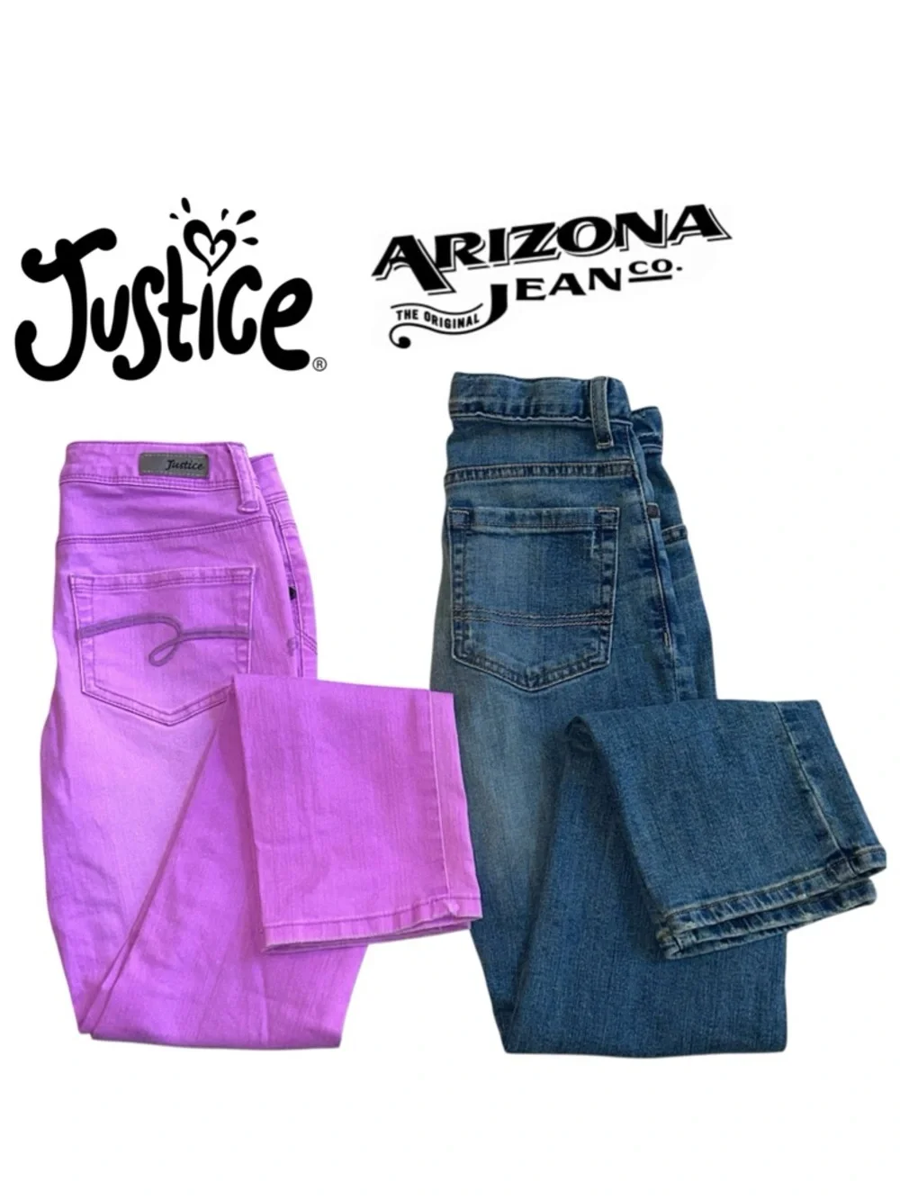 2-pair JUSTICE & ARIZONA Jeans Lilac Shine Bright Straight Stretch Girl 12 SLIM